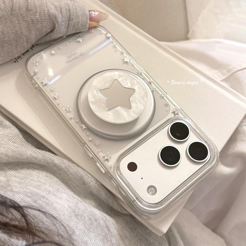 Ngôi sao bạc Mother-of-Pearl Thích hợp cho Apple 17promax Vỏ điện thoại iPhone16 Trong suốt 15 Giá đỡ từ tính 13 Gilt