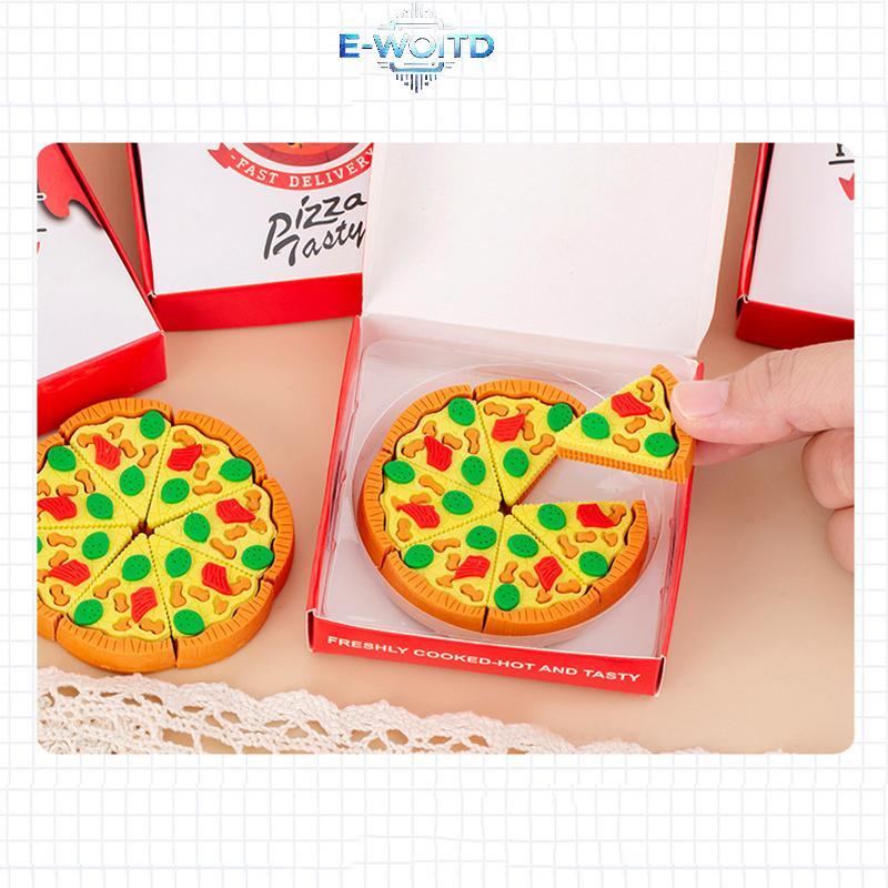 E-WOITD 7 Cái / hộp Hộp Sáng Tạo Hình Pizza Tẩy Bộ Sáng Tạo Dễ Thương Tẩy Cao Su Quà Tặng Trẻ Em Kawaii Trường Văn Phòng Phẩm E-WOITD