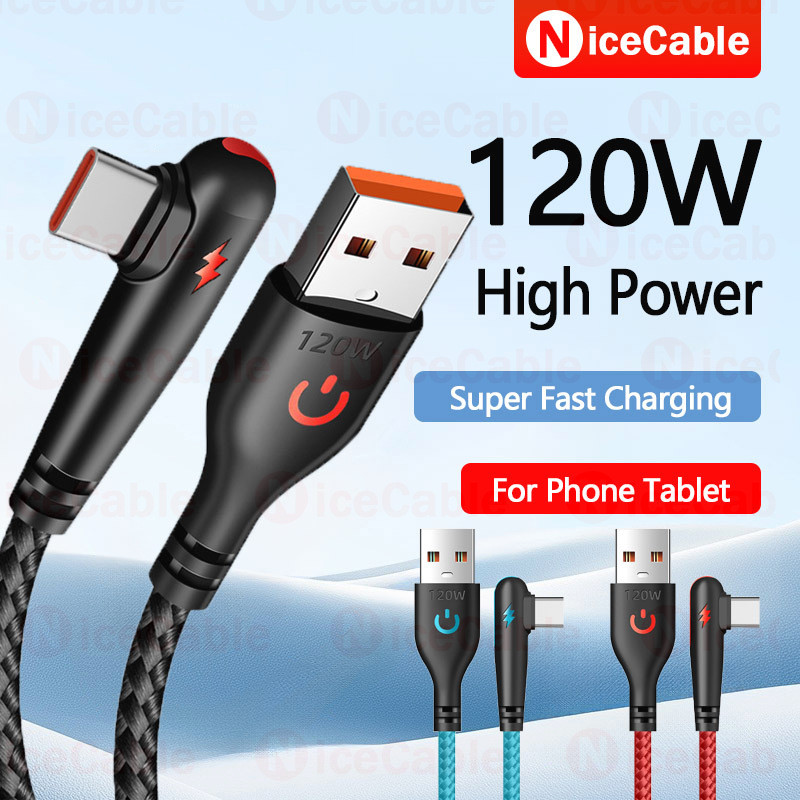 Cáp dữ liệu sạc siêu nhanh loại C công suất cao 120W Cắm và chạy 90° Thiết kế khuỷu tay Cáp dữ liệu sạc 0.25M 1.5M 2M cho máy tính bảng điện thoại