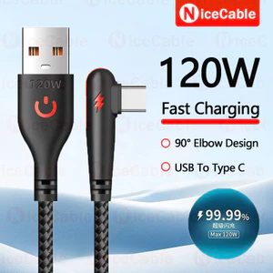 Cáp dữ liệu sạc nhanh an toàn 120W dệt 90° Thiết kế khuỷu tay Cáp dữ liệu sạc 0.25M / 1.5M / 2M USB sang Type C Cáp dữ liệu sạc cho điện thoại Power Bank