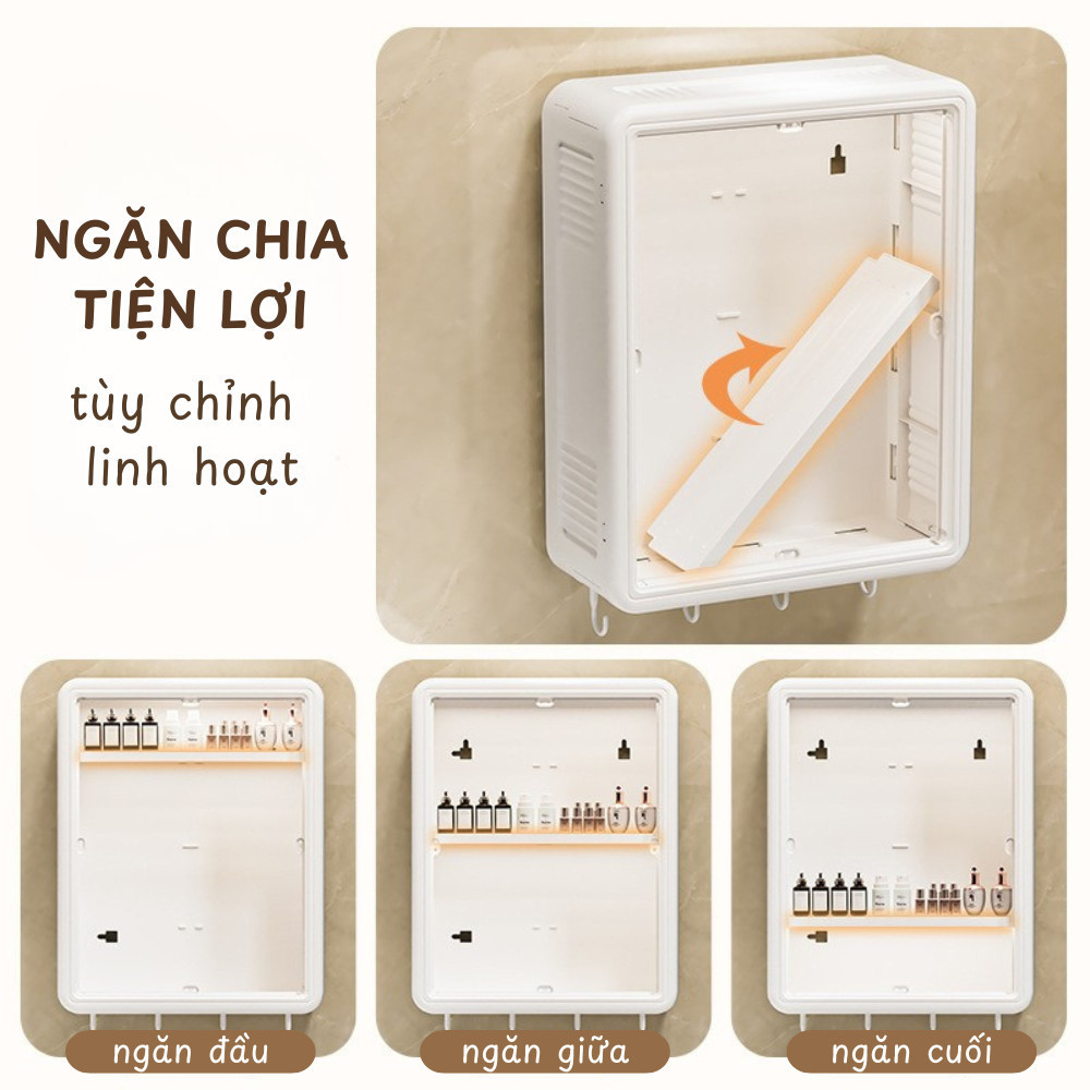 Tủ Treo Tường Nhà Tắm HomeMate Dán Keo Không Khoan, Tủ Đựng Đồ Chống Nước Chống Bụi Cửa Trong Suốt