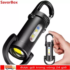 Đèn pin móc khóa SAVORBOX, Đèn pin COB LED siêu sáng có thể sạc lại USB, Mini di động có đèn đỏ và xanh Đèn lồng cắm trại ngoài trời