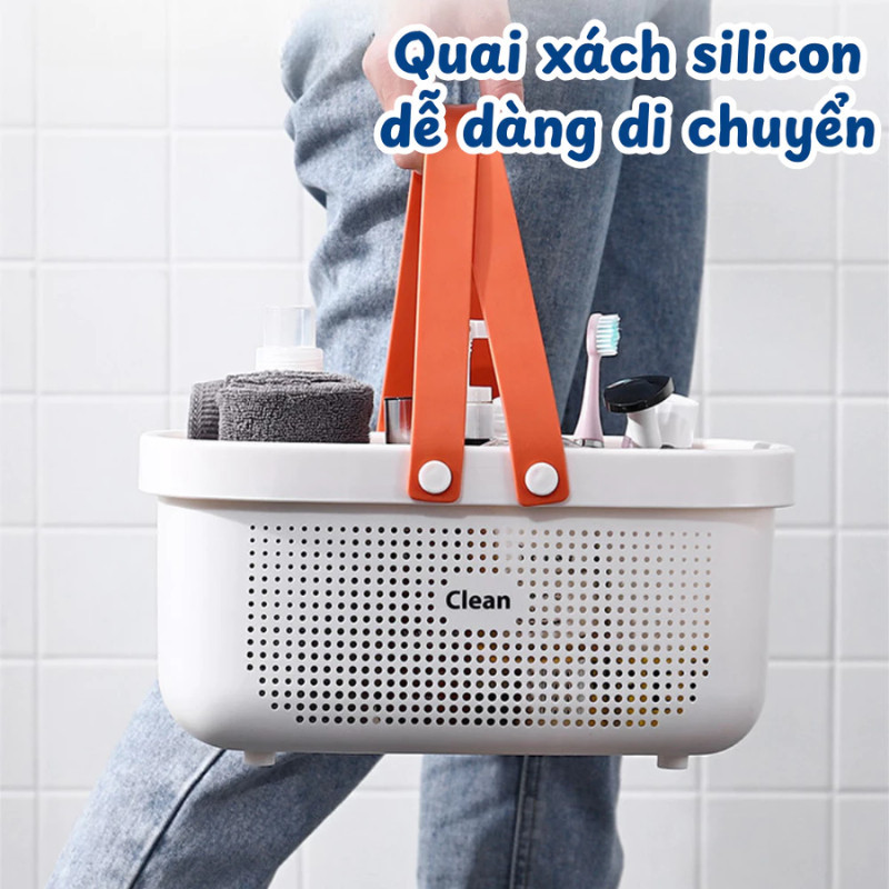 Giỏ Đựng Đồ Vệ Sinh HomeMate Có Quai Xách, Giỏ Nhựa Đa Năng Dày Dặn Cho Nhà Tắm & Mỹ Phẩm