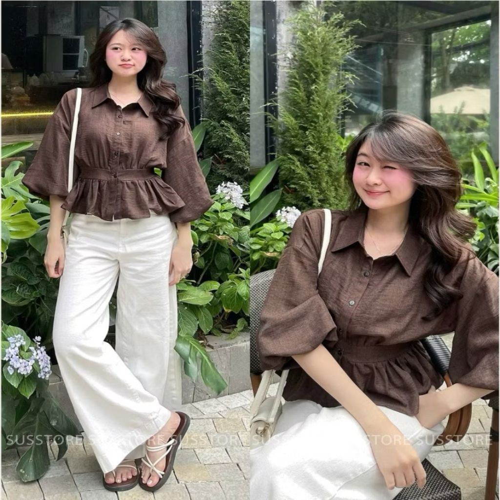 Áo Sơmi Bo Eo Lưng Chun Tay Bồng Cúc Dọc Đũi Hàn A3226P Thời Trang Nữ - SamHi Closet