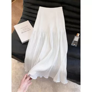 Váy voan khâu xếp li màu trắng dành cho nữ 2026 Phong cách mới Mùa hè Tính khí đẹp lưng cao Drape thông thường