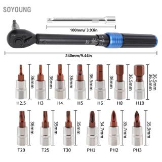 Soyoung Soyoung Lucute 15 CÁI Bộ cờ lê mô-men xoắn xe đạp 1/4 inch Mô-men xoắn có thể điều chỉnh hai hướng 2-24 Nm với ổ cắm bit Cờ lê cho xe máy, ô tô và máy móc