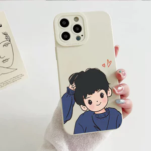 Ốp lưng iPhone hình cặp đôi bảo vệ máy ảnh bằng silicone hình cậu bé-iP7/8/X/XS/XR/11/12/13/14/15/16/17/Plus/Air/Pro/Max