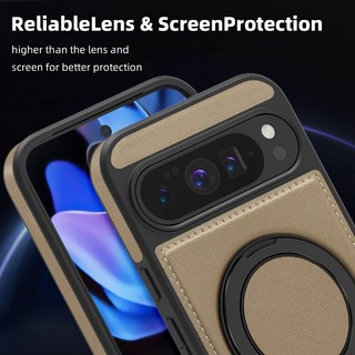 Ốp Điện Thoại Da Cho Google Pixel 10 9 8 Pro XL 360 Xoay Kim Loại Giá Đỡ Mặt Sau Từ Tính