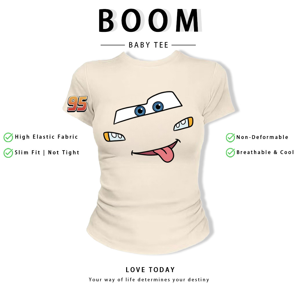 BOOM Áo Baby Tee Nữ Cotton Ôm Body-Áo Thun Ngắn Tay Y2K In Hình PhongCách Mùa Hè, Cổ Tròn Hàng Đầucách hàn quốc phongF93