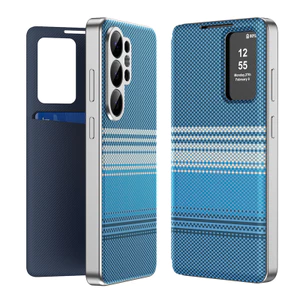 Busienss Cửa sổ hiển thị thông minh PU Flip-Free Answer Calls Cover cho Samsung S26 Ultra S25 / 24 / 23 / 22 Plus FE Edge A57 / 37 / 17 / 56 Case