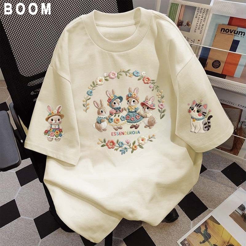Áo thun chữ thêu nữ kiểu hàn quốc form rộng tay lỡ cổ tròn cotton mát - hè hot trend in cách dễ thương- Local brand #07