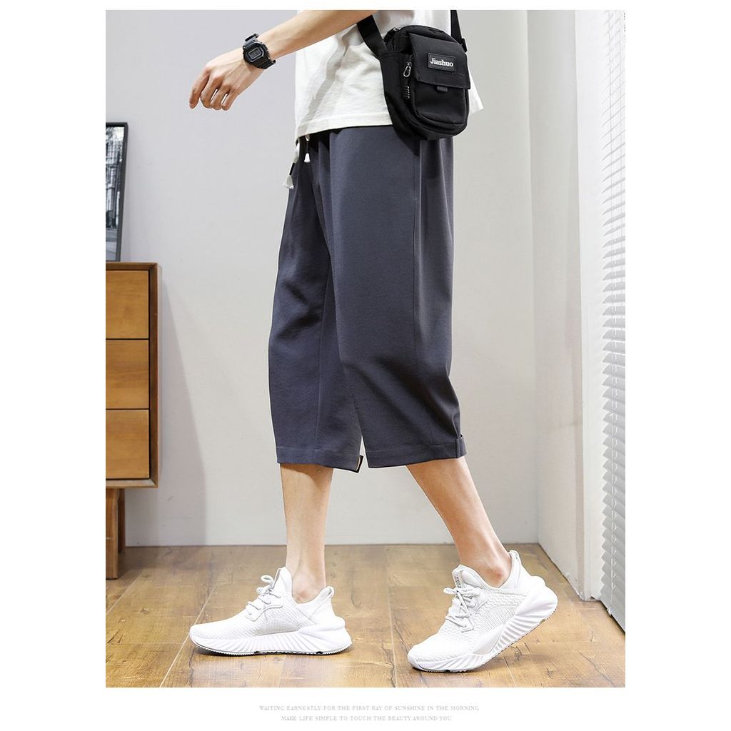 Thường Ngày Băng Lụa Crop Quần Mùa Hè Dạo Phố Rời Thẳng Thể Thao Quần Short Mỏng Mặc Ngoài Nam Hợp Thời Trang UZZ6