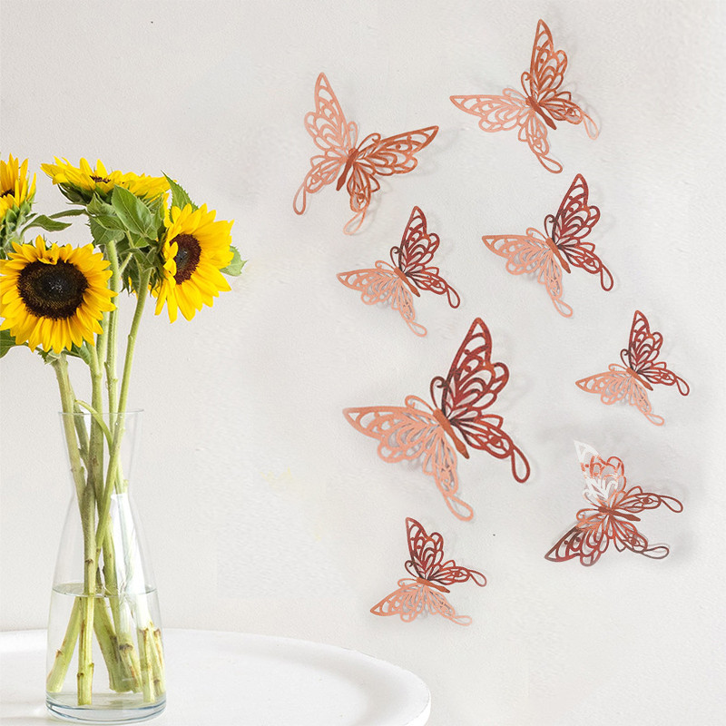 🌤️COD🌤️Set 12 miếng dán hình bướm 3D trang trí tường, cửa sổ, sinh nhật, bánh kem, DIY