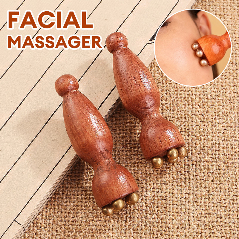 【Roshy】🍧Cây lăn massage mắt mini 5 bi đồng thân gỗ nhỏ gọn giảm sưng, thư giãn vùng mắt hiệu quả