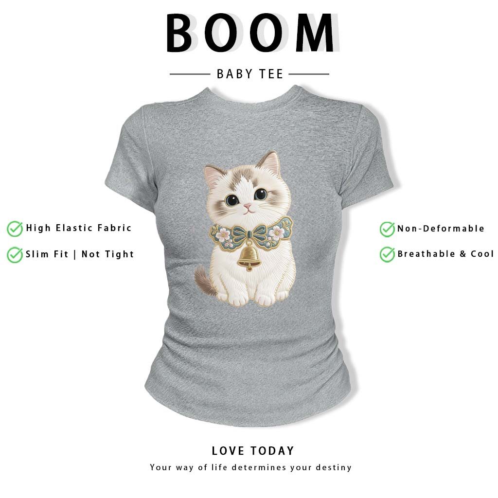 BOOM Áo thêu Baby Tee Nữ Cotton Ôm Body-Áo Thun Ngắn Tay Y2K In Hình PhongCách Mùa Hè, Cổ Tròn Hàng Đầucách hàn phong 31
