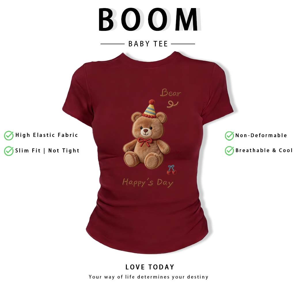 BOOM Áo thêu Baby Tee Nữ Cotton Ôm Body-Áo Thun Ngắn Tay Y2K In Hình PhongCách Mùa Hè, Cổ Tròn Hàng Đầucách hàn phong 32