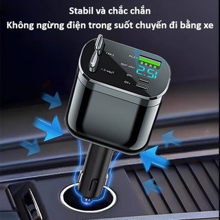 Sạc Xe Hơi Sạc Nhanh Màn Hình Kỹ Thuật Số PD USB C Cáp Có Thể Thu Vào Màn Hình Điện Áp 12 24V