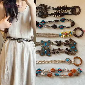 Thắt lưng dây hạt gỗ dệt tay, phong cách dân tộc - phụ kiện thời trang cho kỳ nghỉ