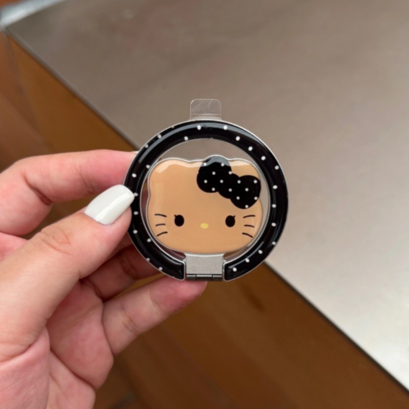 Giá đỡ điện thoại từ tính Hello Kitty màu đen sang trọng có gương cho vỏ nam châm và IPhone 13 15 16 17 Pro Max 14 Plus có thể gập lại Vòng đeo tay Giá đỡ