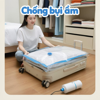Túi Bảo Quản Chân Không Quần Áo Chăn Chăn Tiết Kiệm Không Gian Trong Suốt Chống Rò Rỉ Tủ Quần Áo Du Lịch