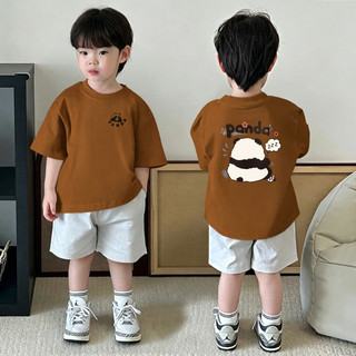 (Từ 1-12 tuổi) Áo thun ngắn tay trẻ em in hình gấu trúc đen trắng dễ thương, chất liệu thoáng khí.