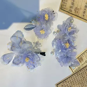 Tím Mori Series Phong Cách Cổ Tích Tay Nóng Hoa Mẫu Đơn Hanfu Áp Lực Lưng Mũ Đội Đầu Đường Phong Cách Hoa Lớn Kẹp Tóc Bên Kẹp
