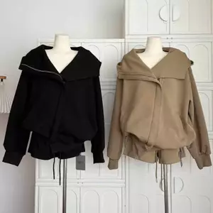 Set áo khoác kaki retro mùa đông có mũ và dây kéo - Phù hợp với quần short và quần tây