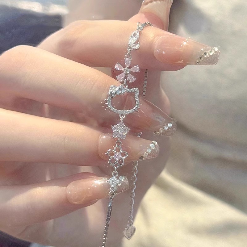 Vòng Tay Hello Kitty đính đá Lấp Lánh, Trang Sức Nữ Hot Trend Phong Cách Ngọt Ngào