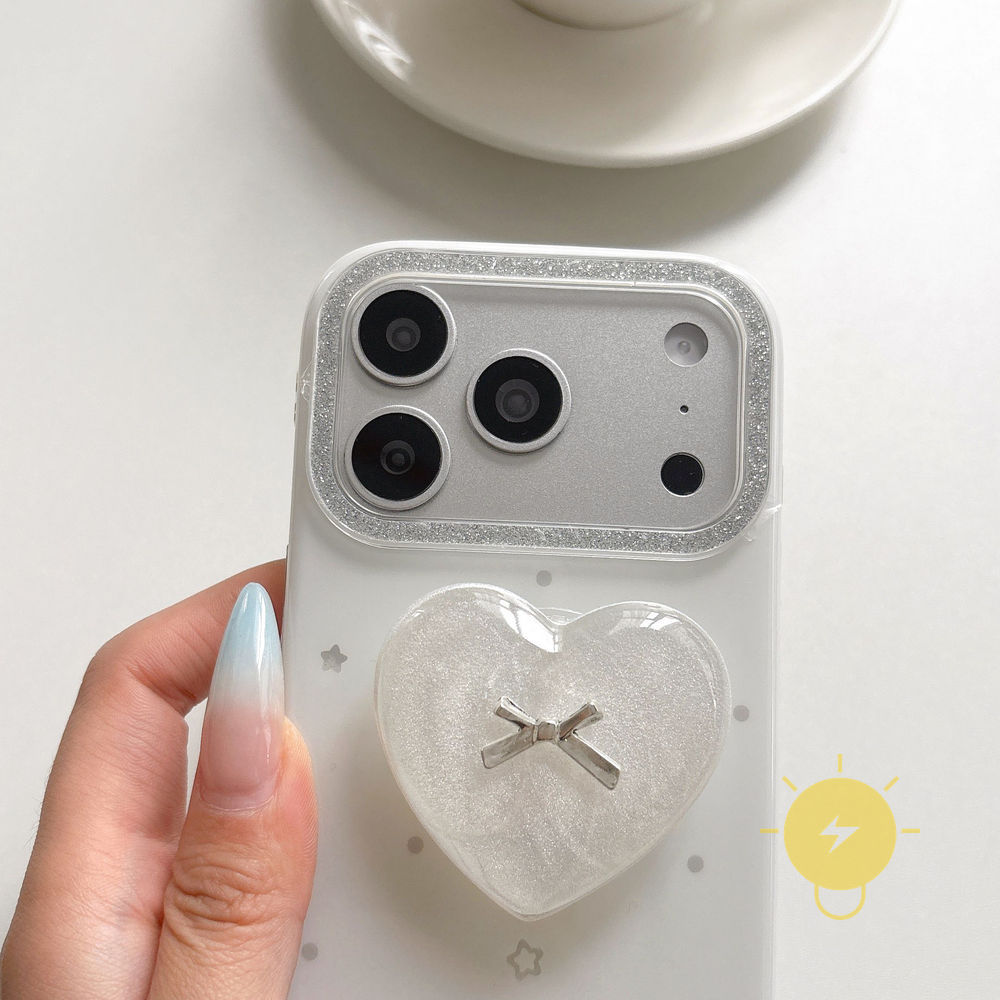 Phone Case For iPhone 17 Pro Max 16 15 14 13 with Griptok TPU Heart Glitter Powder with Griptok Aesthetic Korean Cute