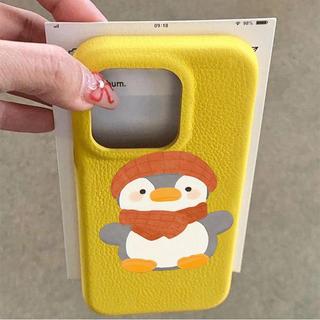 Red Scarf Penguin cho iPhone 17promax trường hợp iPhone 14/13/12 giả da kết cấu