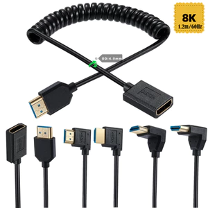 Cáp nối dài HDMI 2.1 lò xo cuộn, Nữ sang Nam, 1,2m, 8K @ 60Hz / 4K @ 120Hz, OD 4.0mm Slim, Phích cắm HDMI 90 độ, dành cho máy tính xách tay, TV, Màn hình