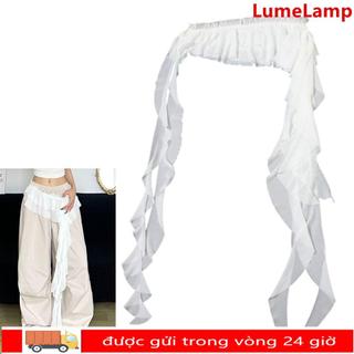 Váy Mini ren LUMELAMP, Váy xù ren xuyên thấu không đều, Váy xếp nếp thiết kế thắt lưng cao Harajuku