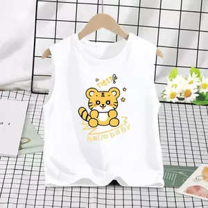 Phim hoạt hình Tiger Print Kids Basic Tee Trang phục mặc hàng ngày cho trẻ em đi học ngoài trời