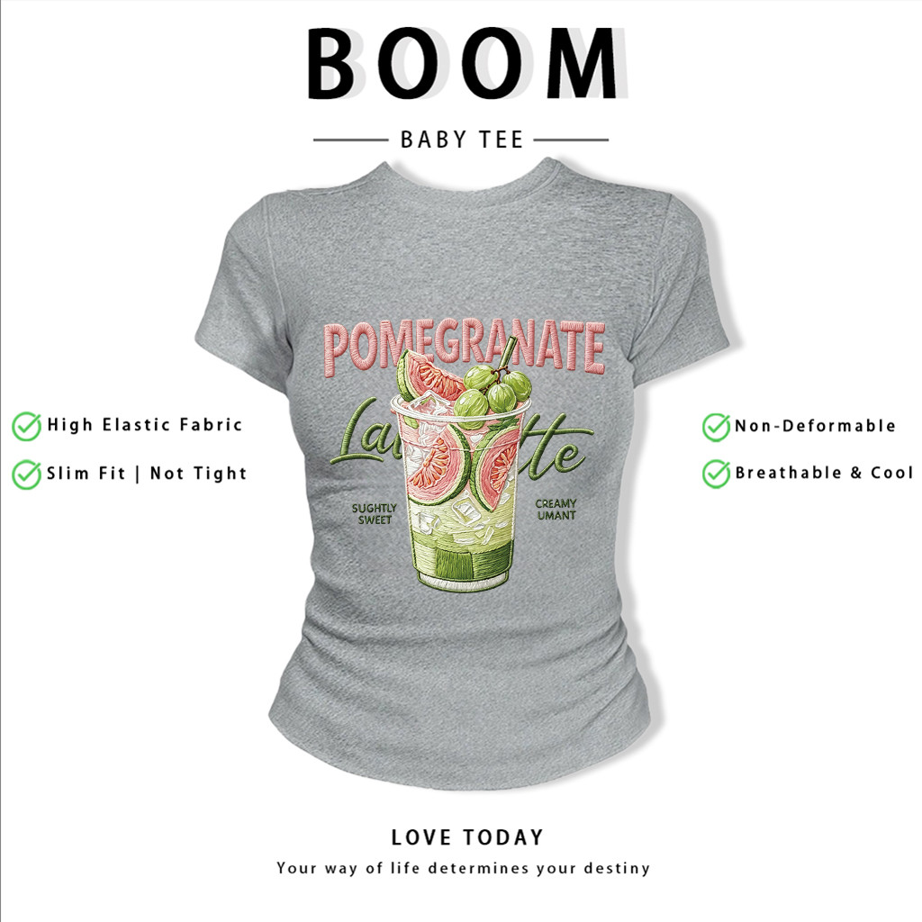 BOOM Áo Baby Tee Nữ Cotton Ôm Body-Áo Thun Ngắn Tay Y2K In Hình PhongCách Mùa Hè, Cổ Tròn Hàng Đầucách hàn quốc phongF11