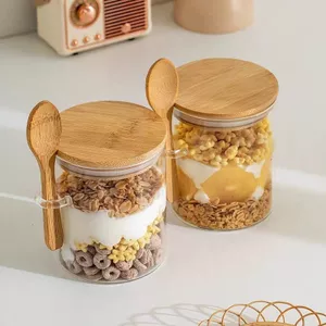 Bình kín thủy tinh Borosilicate cao Bình lưu trữ tròn có thìa Lọ gia vị Kẹo Trà Bình lưu trữ đa năng Bình kín ENV0