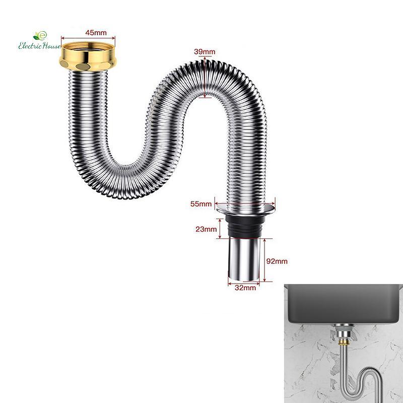 [Nhà Điện] Bồn Rửa Nhà Bếp Phòng Tắm Bằng Thép Không Gỉ 40 / 60cm Siphon Xả Chất Thải Ống Linh Hoạt Nhà Ống Thoát Nước Có Thể Thu Vào mới