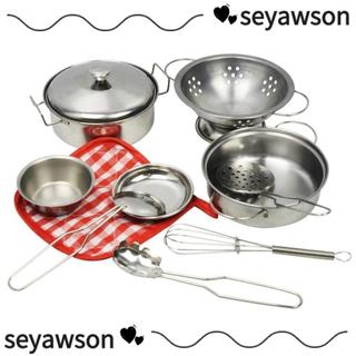 SEYAWSON Giả Vờ Chơi Bộ Nhà Bếp, Nồi Inox Mini, Xẻng Nồi Tương Tác Mô Phỏng Trò Chơi Nấu Ăn Mini Đồ Chơi Giáo Dục Mầm Non