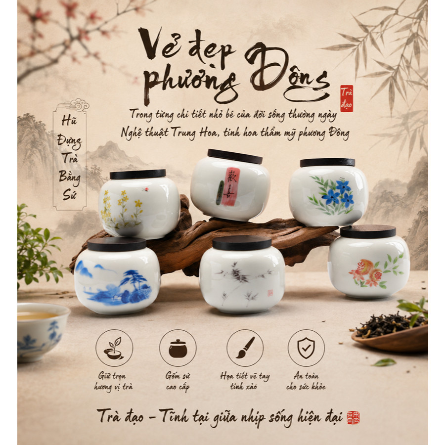 HŨ GỐM SỨ MINI ĐỰNG TRÀ – PHONG CÁCH TRUNG HOA TINH TẾ