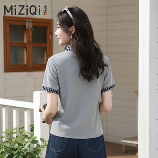 【MiZiQi】Áo thun cổ Polo kẻ sọc mùa hè dành cho nữ, Áo ngắn tay thường ngày giảm tuổi