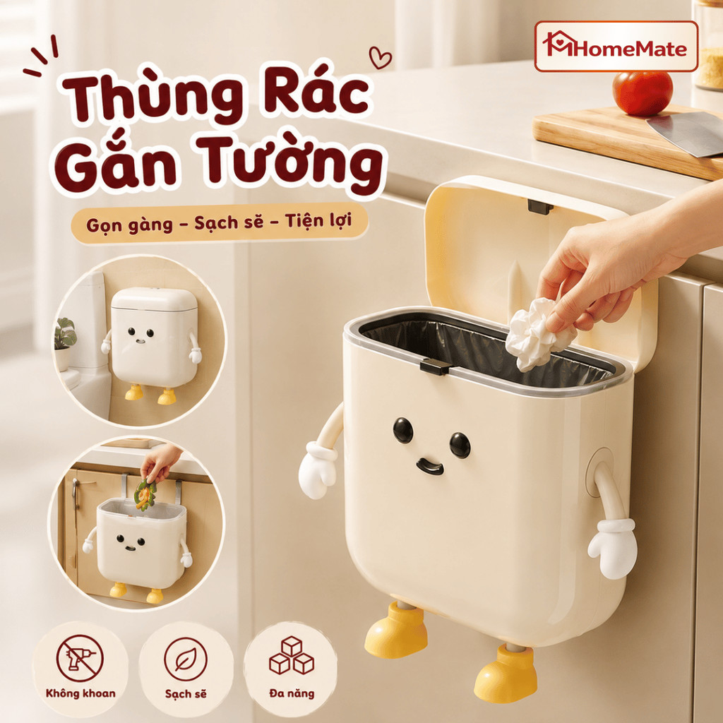 Thùng Rác Treo Tường HomeMate Đa Năng – Thùng Rác Gắn Tủ Bếp, Nhà Tắm Dễ Thương Tiết Kiệm Diện Tích