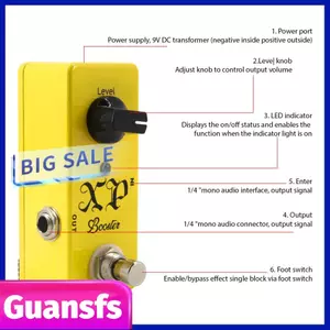 Guansfs Đàn Guitar XP Bàn Đạp Tăng Áp Điện Hiệu Ứng Thực Sự Bỏ Qua Vỏ Hợp Kim Kẽm DC 9V 6.35 Mm Giao Diện Đầu Vào/Đầu Ra mini Effector