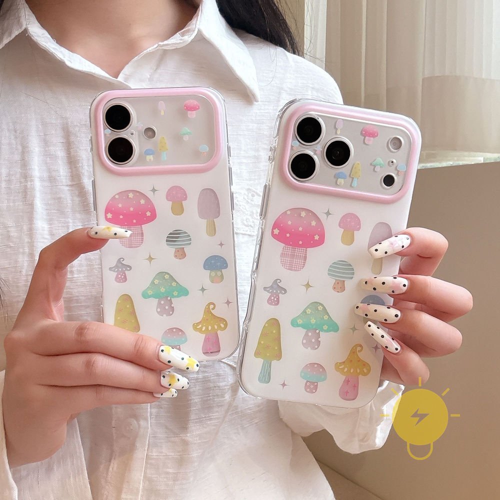 Phone Case For iPhone 17 Pro Max 16 15 TPU Colorful Mushroom Aesthetic Korean Cute