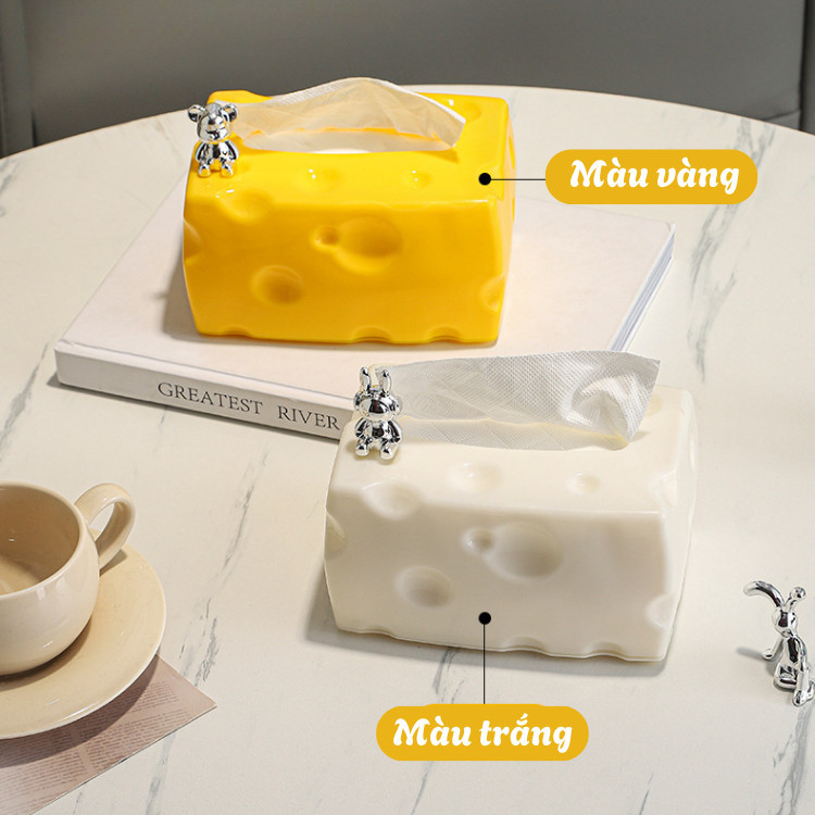 Hộp Rút Khăn Giấy Hình Phô Mai Cao Cấp, Hộp Đựng Giấy Ăn Decor Phòng Khách Đẹp