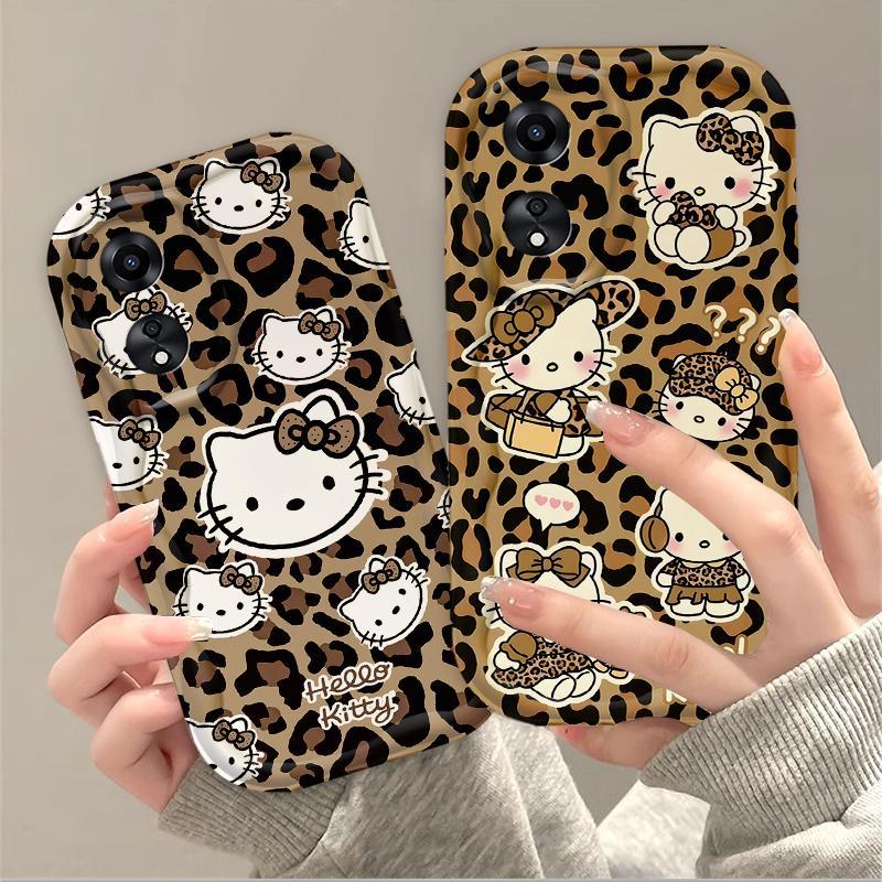 Thích hợp cho OPPO A18 A38 A58 A60 A17 A17K 4G 3D Điện thoại thông minh TPU mềm in họa tiết da báo thẩm mỹ Kitty Vỏ điện thoại chống sốc