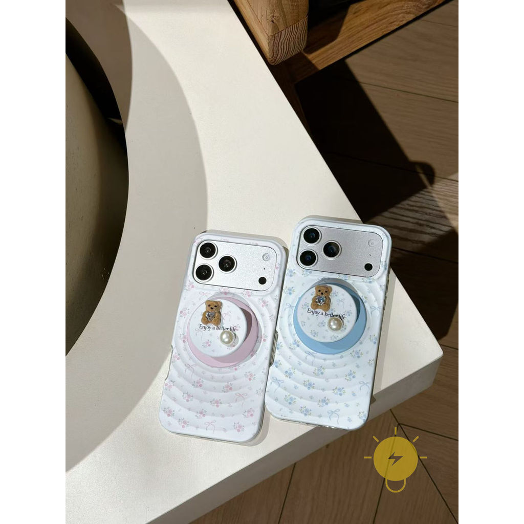 Phone Case For iPhone 17 Pro Max 16 15 14 13 with Griptok TPU Magnetic Blue with Griptok Mini Flower Aesthetic Korean Cute