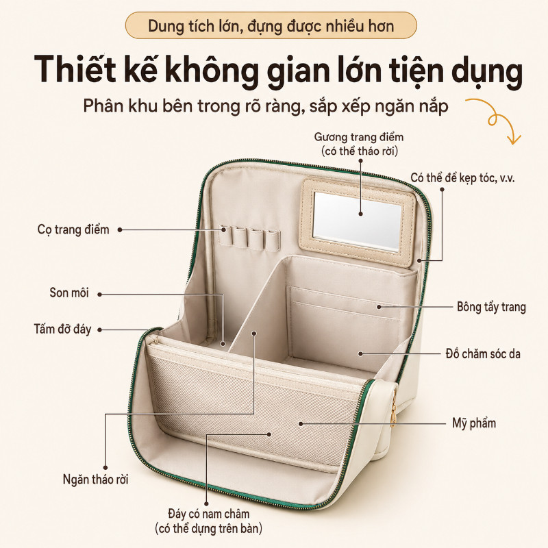 Túi Trang Điểm Đa Năng Cao Cấp - Thiết Kế Đứng Nhiều Ngăn, Chống Thấm, Bạn Đồng Hành Mọi Lúc