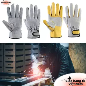 Găng tay chống cắt NORDICLIFE, Găng tay hàn chống cháy chịu nhiệt, Dụng cụ thợ hàn Dụng cụ cung cấp Găng tay làm việc bằng da màu vàng xám nơi làm việc