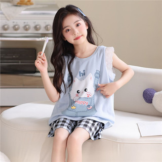 Bộ đồ ngủ bé gái – Áo ba lỗ + quần short cotton, in hình thỏ dễ thương, mặc nhà thoáng mát