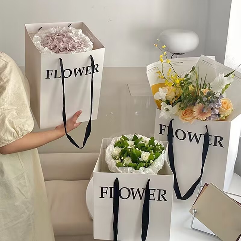 [hỏa tốc hcm] Túi giấy đựng hoa Flower kẽm nhung hoa sáp hoa len hoa xốp làm quà trang trí ANGIHOME