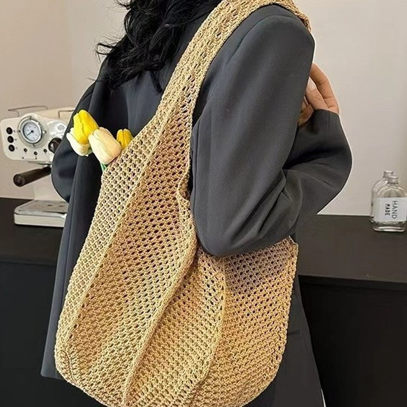 Túi Cói đi Biển Nữ Cao Cấp – Túi Lưới đan Cài Hoa đeo Vai Hàn Quốc, Size Lớn đựng đồ Thoải Mái